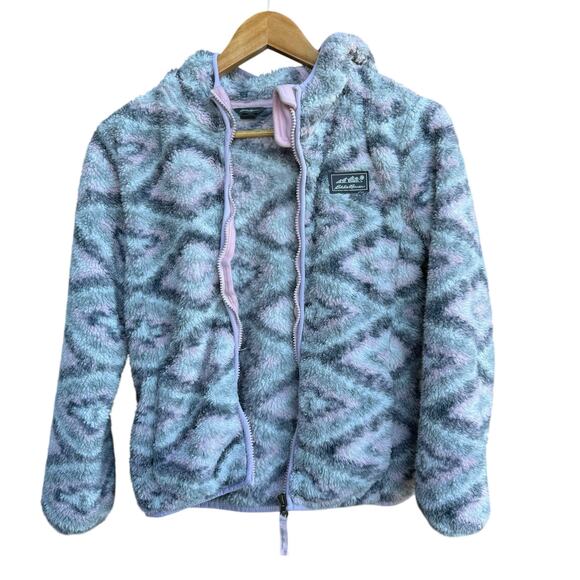 Eddie Bauer Girls Pink Gray Plush Fleece Front Zip Hooded Jacket Size M (10/12) - Picture 5 of 6